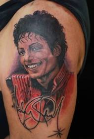 Big arm color Michael Jackson portrait with signature tattoo pattern