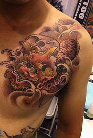Shoulder dragon fish tattoo pattern