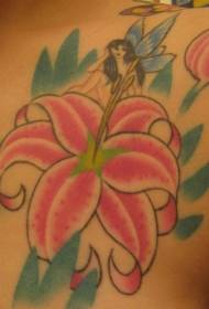 Hátsó váll elf és virág színű tetoválás minta