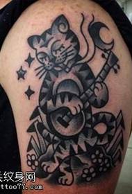 Shoulder love music cat tattoo pattern