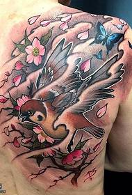 Shoulder classic cherry bird tattoo pattern