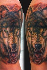 Big arm new school color forest wolf tattoo pattern