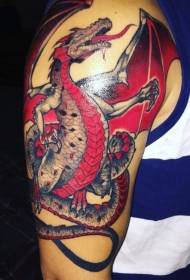 Colorful fantasy dragon tattoo pattern with arms ornate design