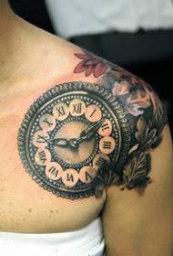Girl shoulder clock tattoo pattern