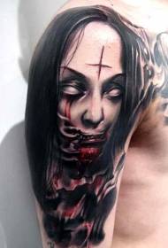 Motif de tatouage de zombie féminin effrayant de style horreur de couleur