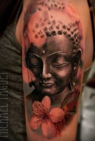 Arm color flower, Buddha statue, tattoo pattern