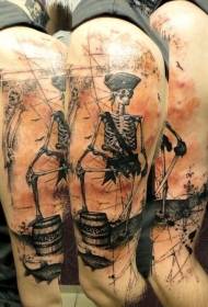 Arm zaharra europako pirata burezur erretratua eta zurezko kaxa arrain tatuaje eredua