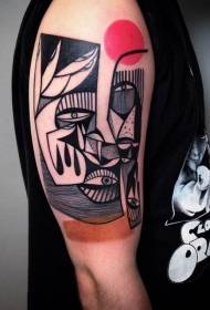 Patrón de tatuaje de rostro abstracto de estilo surrealista de brazo grande