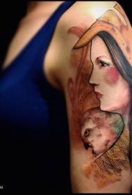 Shoulder color woman with eagle tattoo pattern