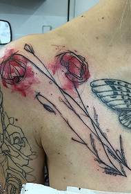Patrón de tatuaje de amapolas de línea de hombro