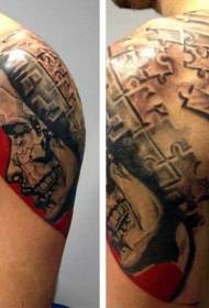 Shoulder color puzzle wind man portrait tattoo pattern