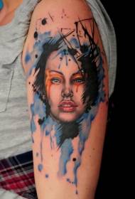 Watercolor style female portrait tattoo pattern