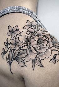 Shoulder peony tattoo pattern