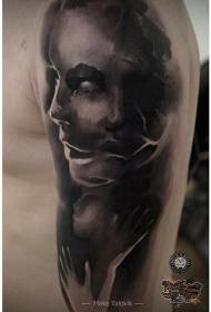 Big arm scary woman portrait tattoo pattern