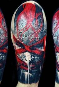 Μεγάλο χέρι πορτρέτο χρώμα χέρι σε συνδυασμό με το σχέδιο τατουάζ παζλ