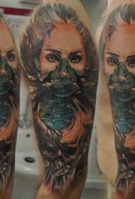 Colored creepy woman tattoo pattern