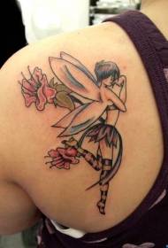 Naughty elf and flower tattoo pattern on the shoulder