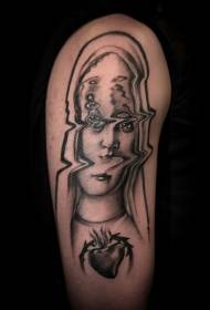 大臂創意受損的女人肖像紋身圖案
