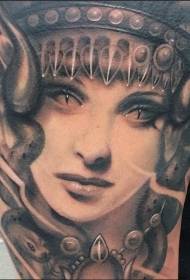 Colored freak devil woman face tattoo pattern