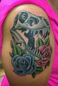 Big arm new school color dinosaur skull tattoo pattern