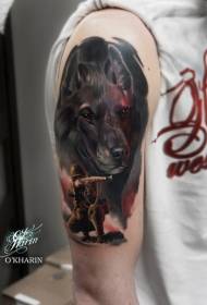 Arm color war dog with soldier tattoo pattern