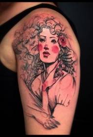 Color woman with devil portrait tattoo pattern