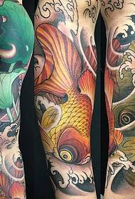 Shoulder lotus leaf goldfish tattoo pattern