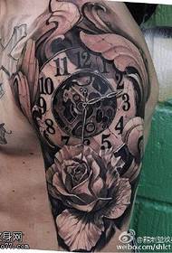 Shoulder cross time rose tattoo pattern