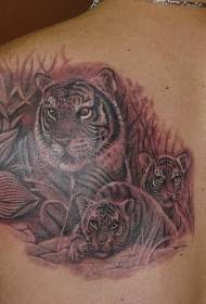 Men's Back Tiger Family Tattoo Pattern