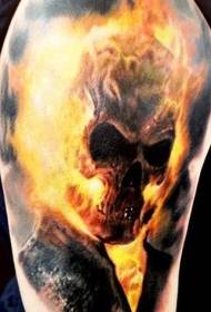 Colored skull tattoo pattern on fire
