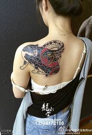 Shoulder painted cat and snake tattoo pattern