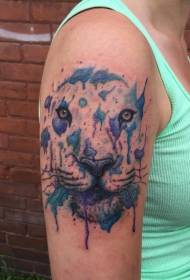 Girl big arm watercolor style color tiger avatar tattoo pattern