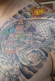 Pół tatuażu rosyjskiego domu i smoka