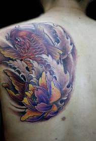 炯炯 God's back shoulder red carp tattoo