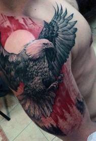Enorme patrón de tatuaxe en cor enorme águia no ombreiro
