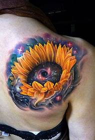 Shoulder starry sunflower tattoo pattern