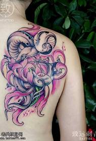 Shoulder peony snake tattoo pattern