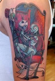 Patrón de tatuaje de fantasma y pareja de zombis de color boom