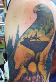 Big arm color eagle with elk forest tattoo pattern
