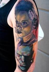 Padrão de tatuagem de retrato masculino e feminino de monstro de braço grande