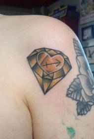 Shoulder old school yellow diamond with heart and archer constellation tattoo pattern