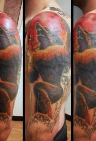 Arms kleurich gekleurde kweade wolf en reade moanne tatoetpatroan