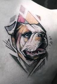 Spalvingas mielas šuns portreto geometrinis tatuiruotės raštas