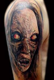 Big arm color creepy monster face tattoo pattern