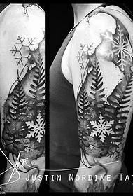 Pečių juodai pilkos snaigės mažo medžio tatuiruotės modelis