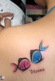 Back red and blue fish tattoo pattern