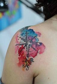 Watercolor tattoo on the shoulders of European and American girls