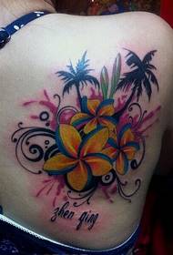 Beautiful pretty woman shoulders beautiful color flower landscape tattoo picture