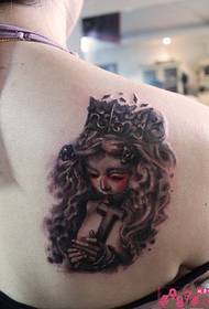 Gothic doll cross back shoulder tattoo picture