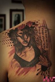 Back shoulder European and American tattoo female avatar pictures